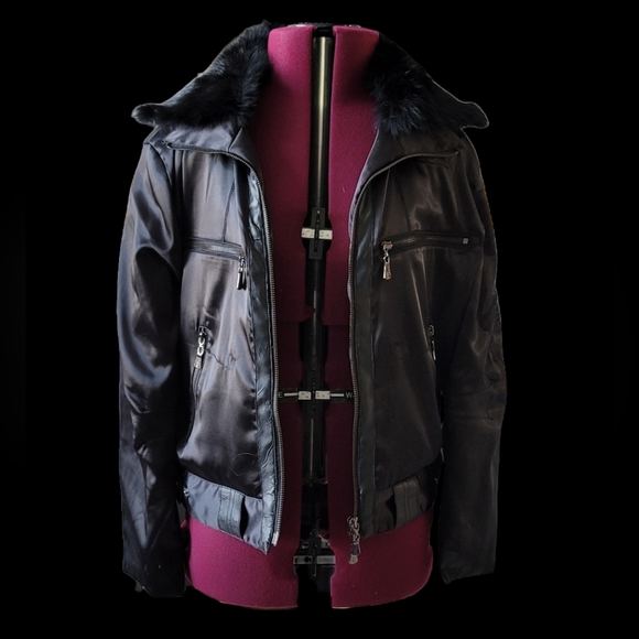 SALE Vintage Versace Sport Satin Bomber Jacket Removable Rabbit Fur Collar! - Picture 6 of 16